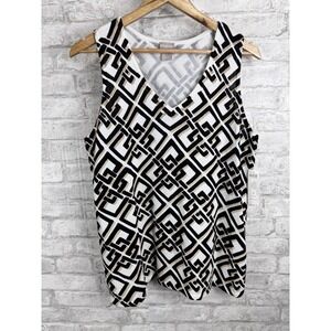 New Chicos Cami Tank Top Geo V-Neck Knit Sweater Black White Tan Size 2‎ Large